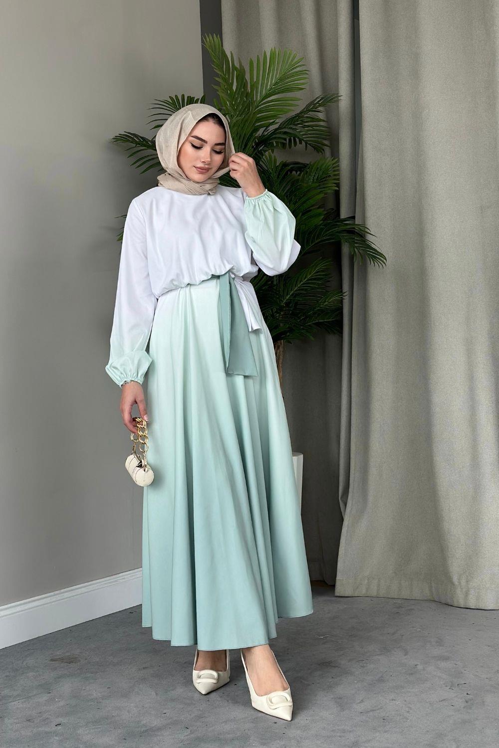 Gölge Desenli Elbise Mint 6002 