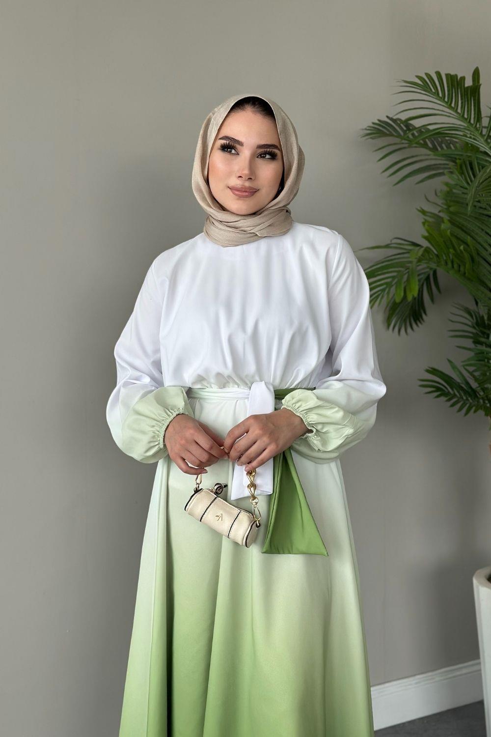 Gölge Desenli Elbise Yeşil 6002 
