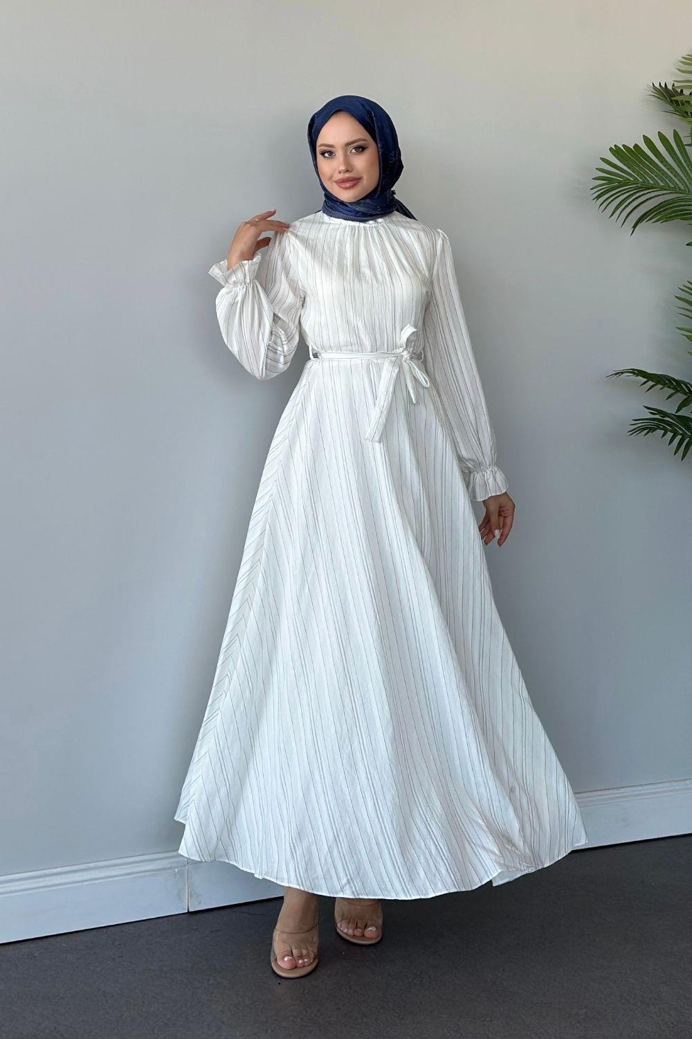 İkra Elbise Beyaz 6003 