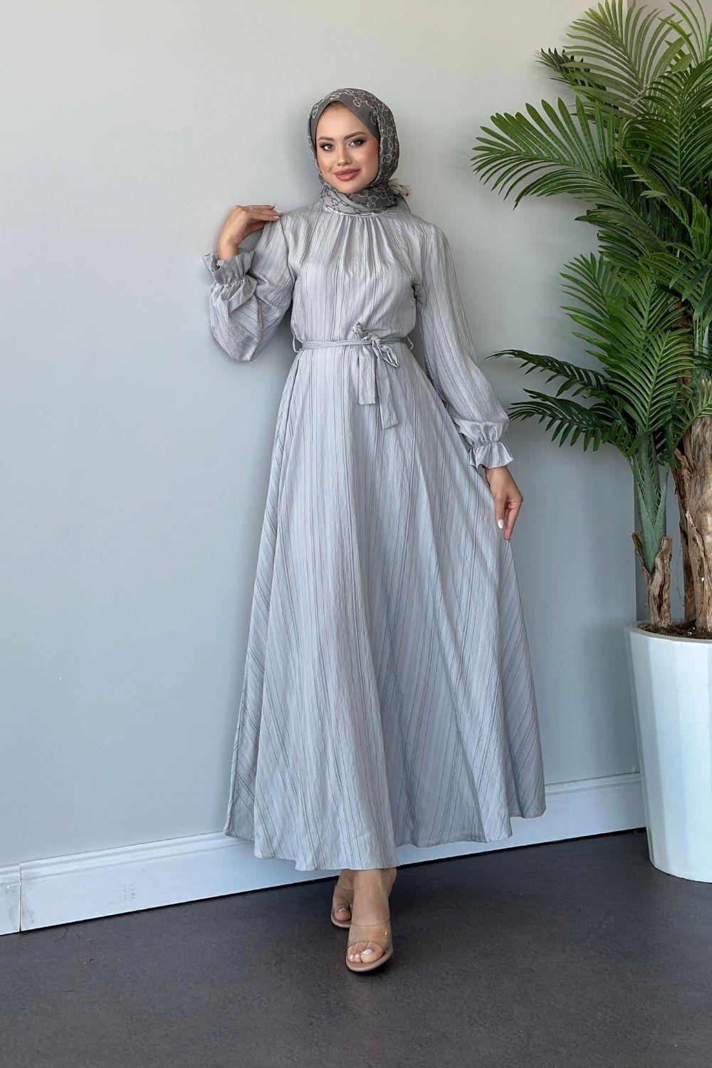 İkra Elbise Gri 6003 