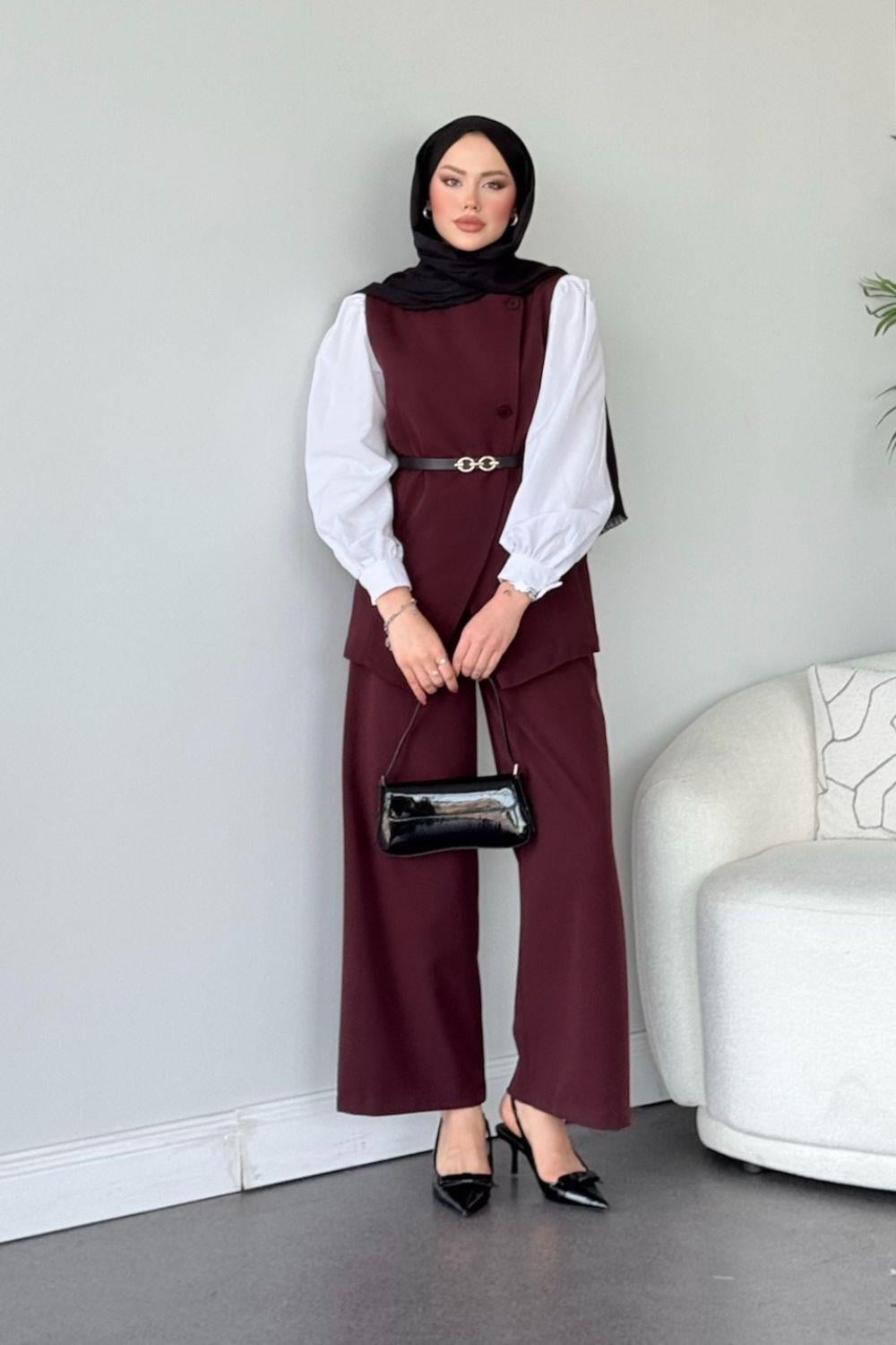 Leya  Pantalonlu  İkili Takım Bordo 60347 