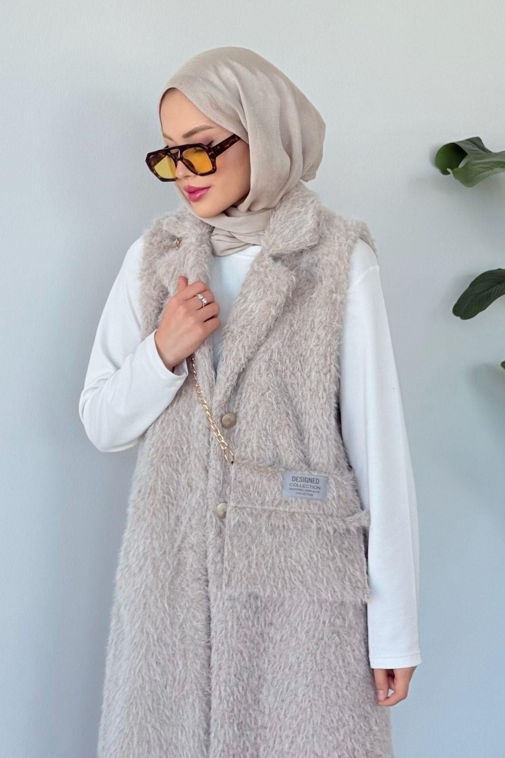 Eskimo Çanta Detay Yelek Bej 6036 