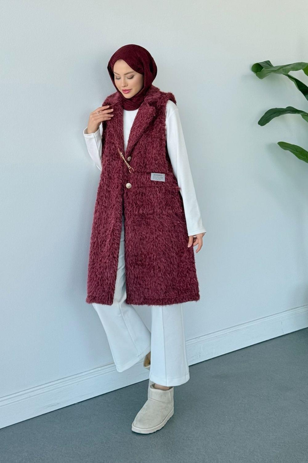 Eskimo Çanta Detay Yelek Bordo 6036 