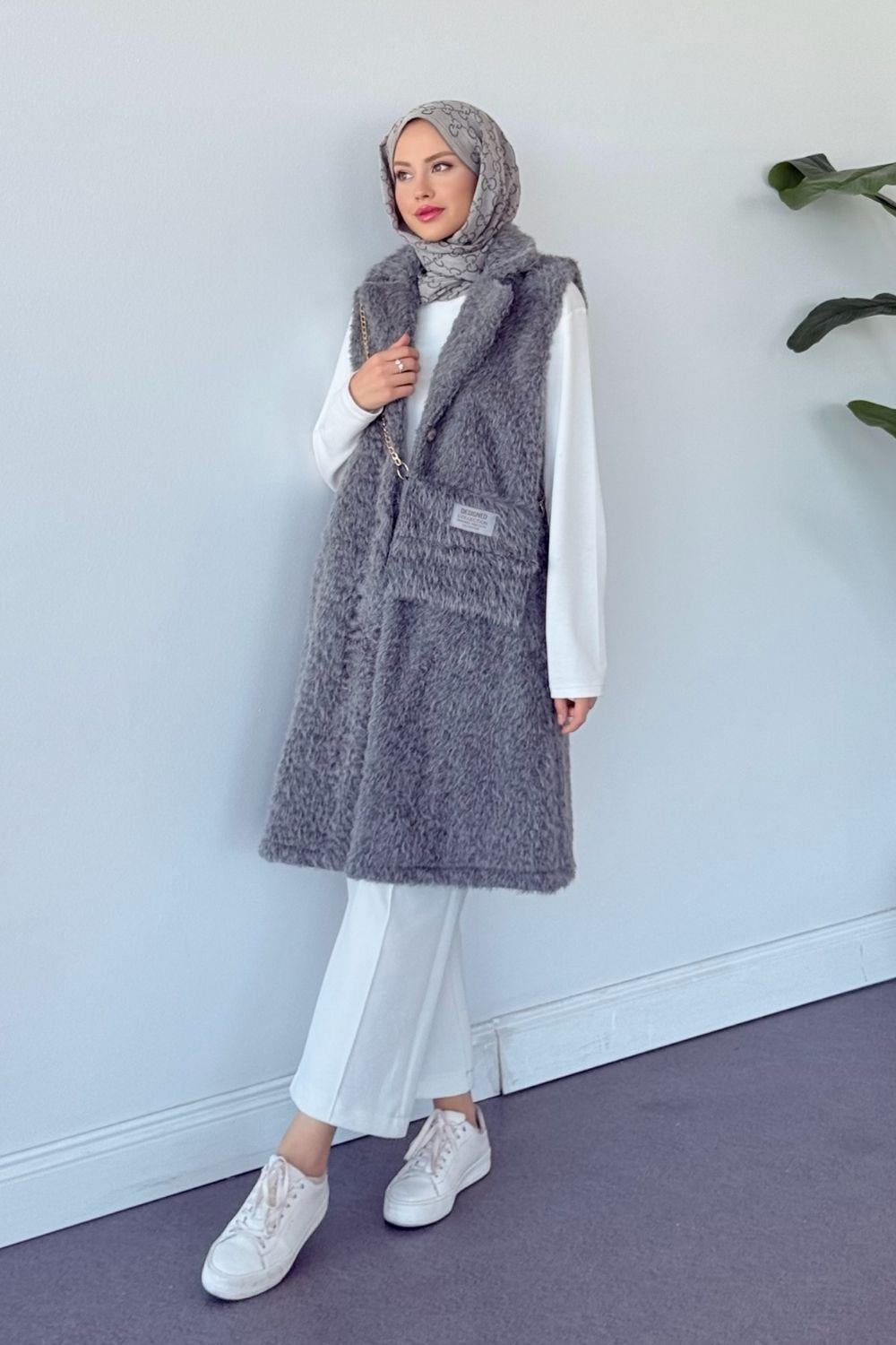 Eskimo Çanta Detay Yelek Füme 6036 