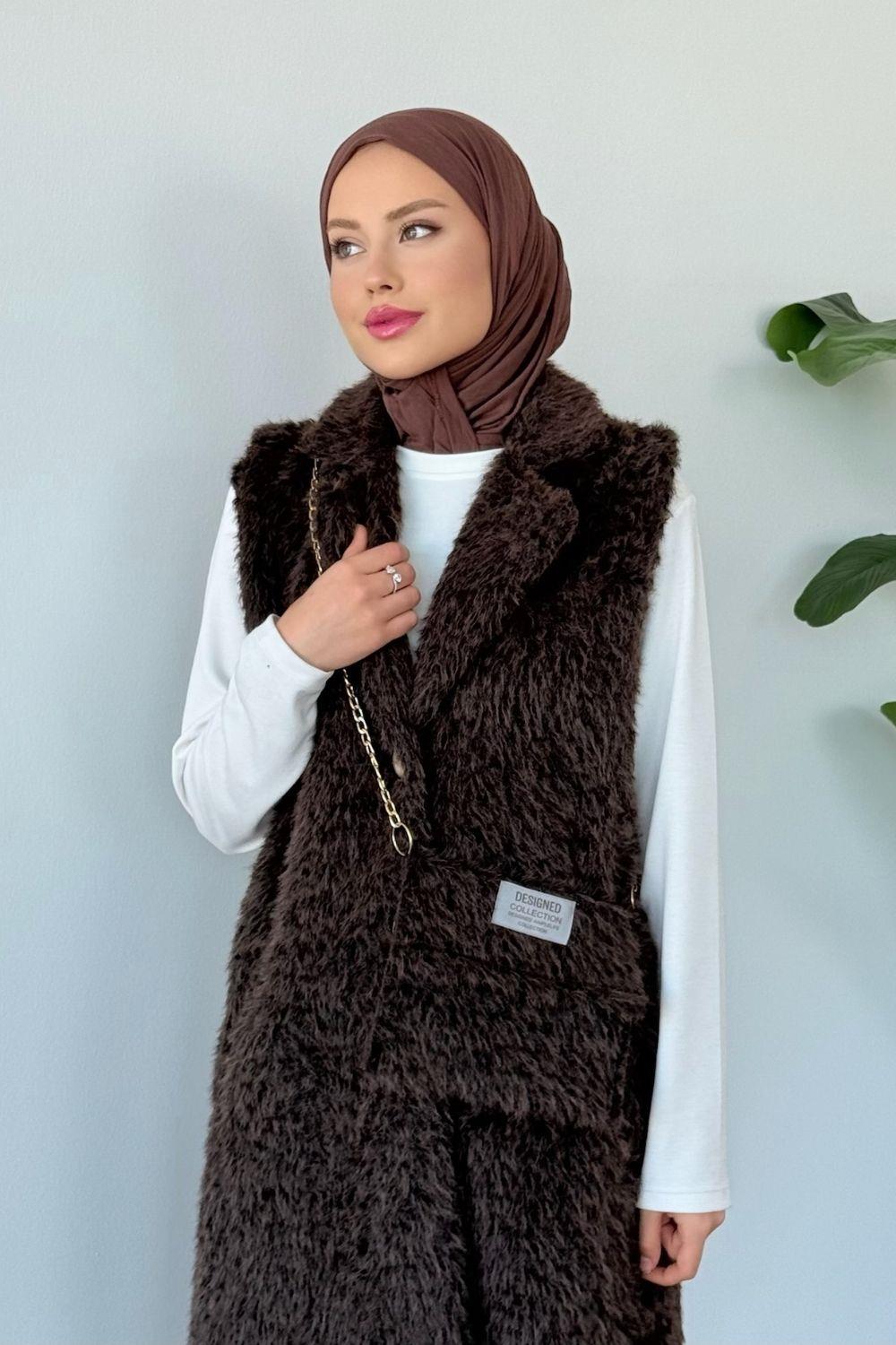 Eskimo Çanta Detay Yelek Kahverengi 6036 
