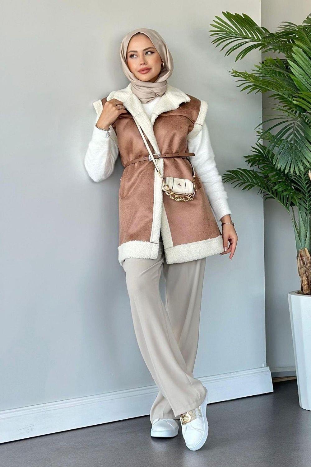 Deri Nubuk Yelek Camel 61420 