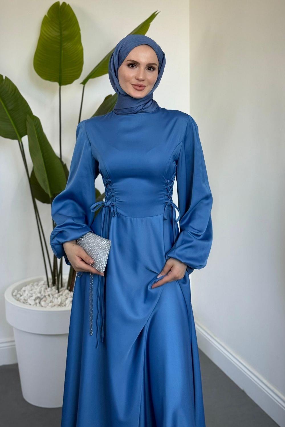 Orya Yanları Sıkmalı Abiye İndigo 615000 