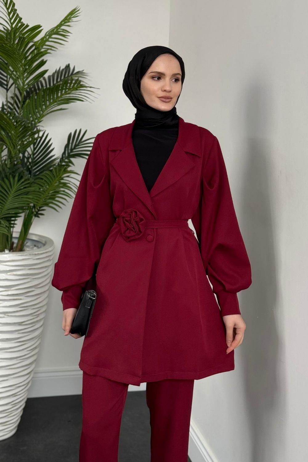 Bonika Pantolonlu Takım Bordo 6185 