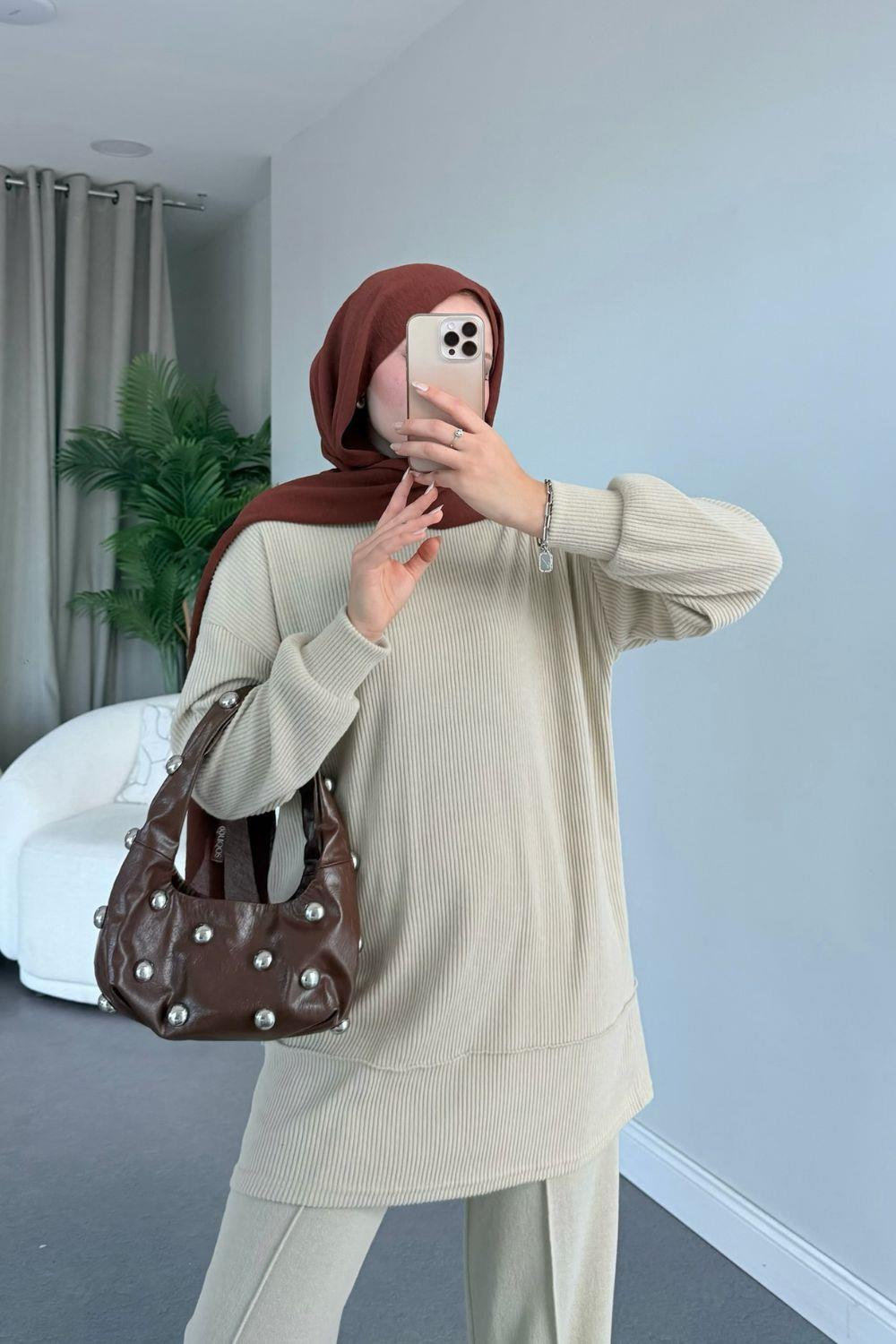 Warda Pantolon Takım Bej 6186 