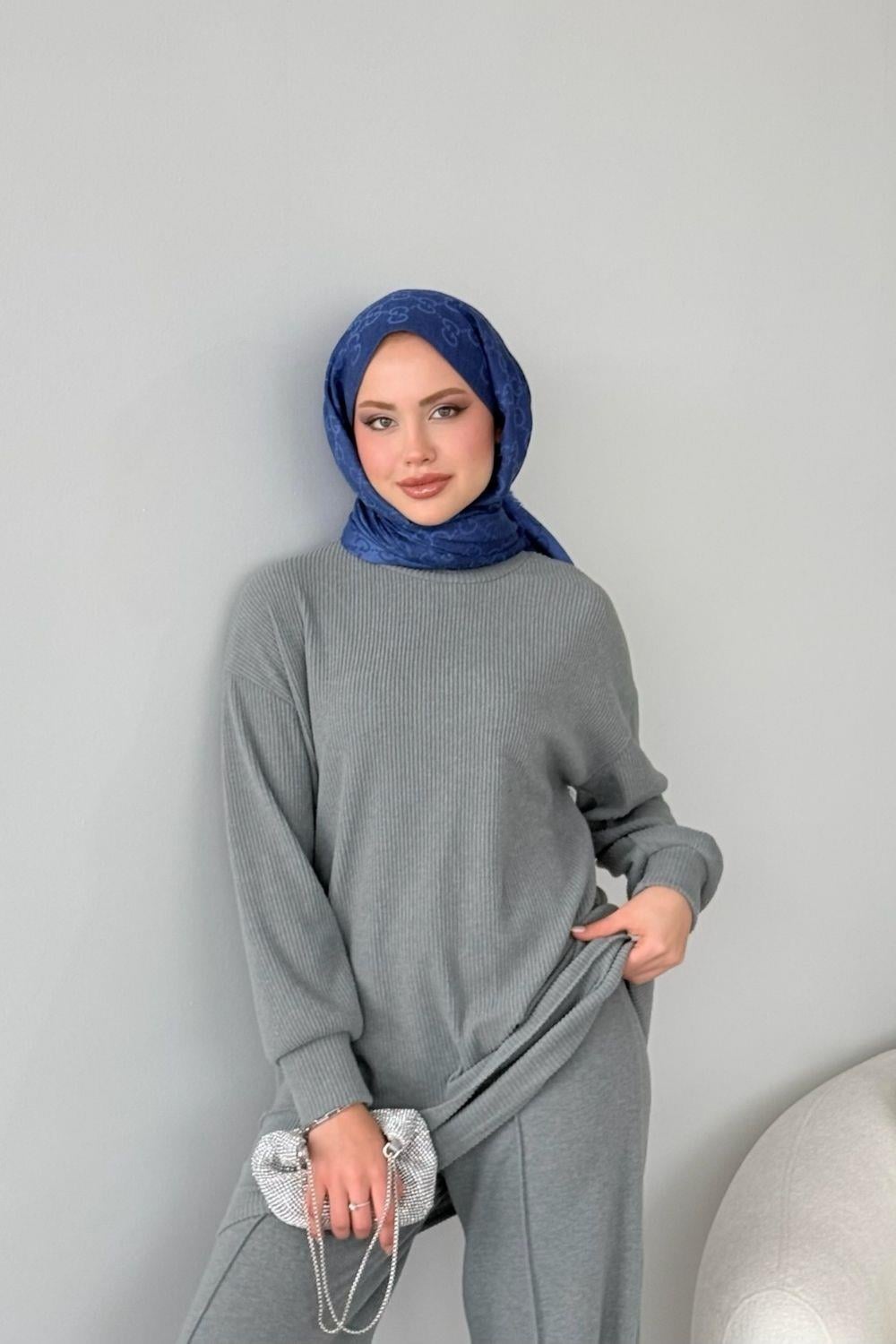 Warda Pantolon Takım Gri 6186 