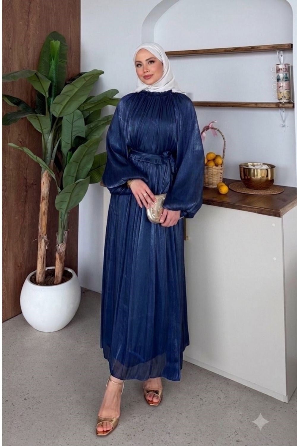 Elfida Saten Takımlı Abiye Lacivert 6201 
