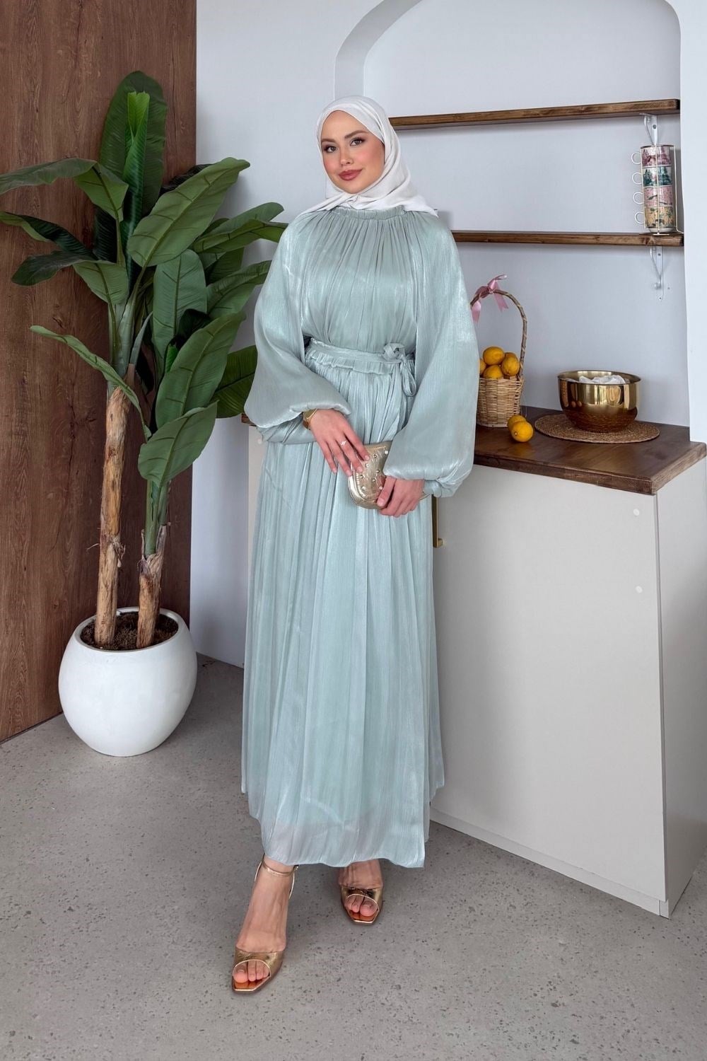 Elfida Saten Takımlı Abiye Mint 6201 