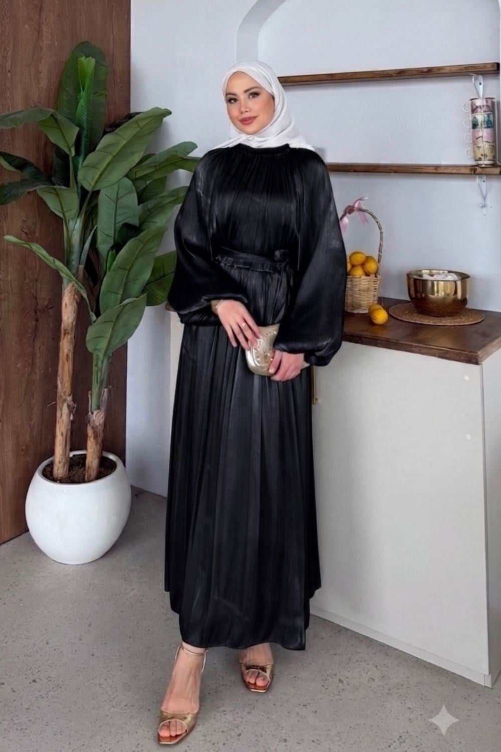 Elfida Saten Takımlı Abiye Siyah 6201 
