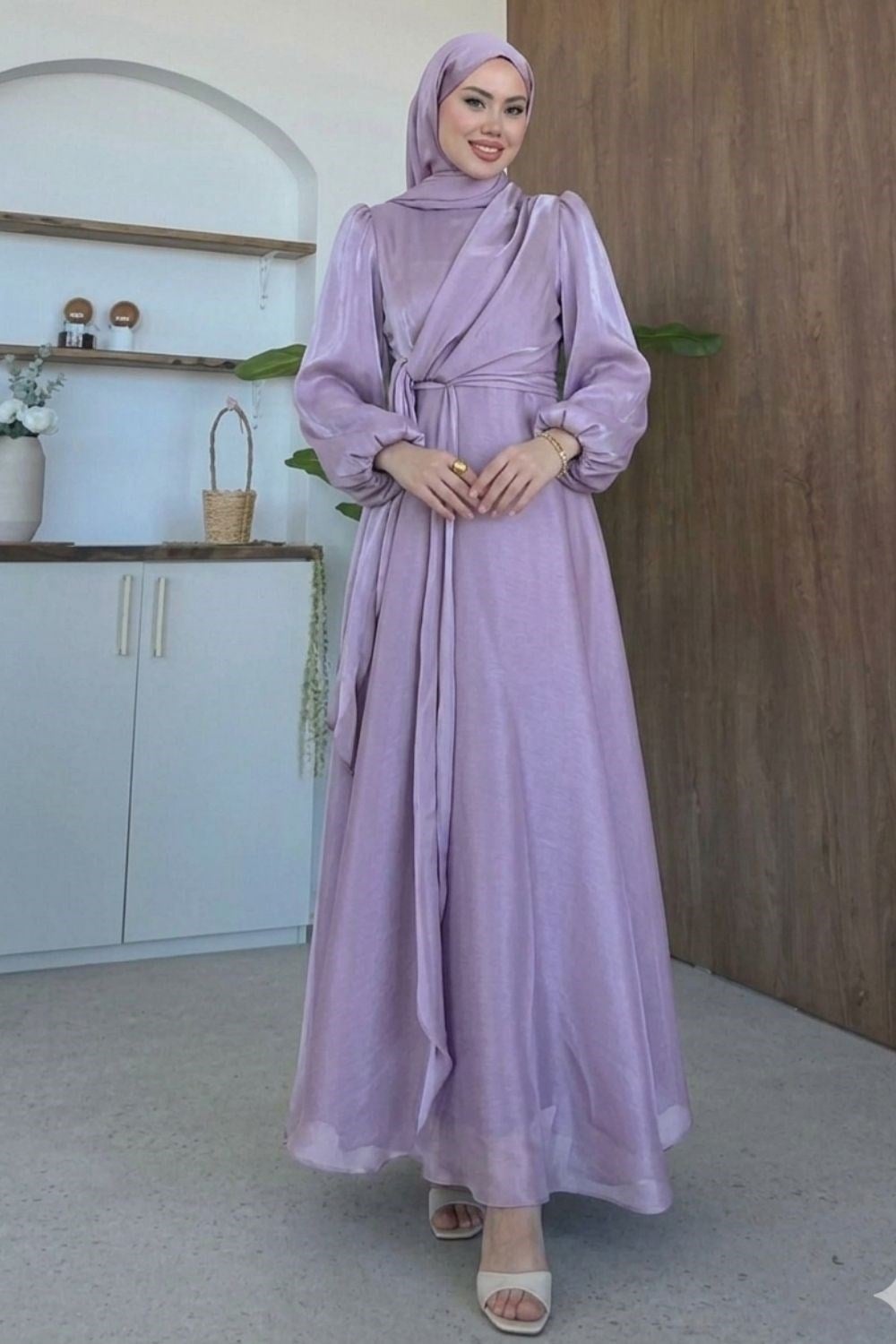 Pırıl Bağlamalı Abiye Lila 6219 