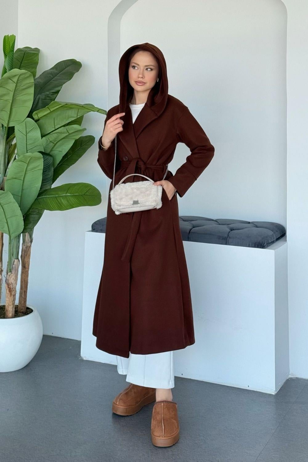 Mizgin Kapşonlu Kaban Kahverengi 6234 