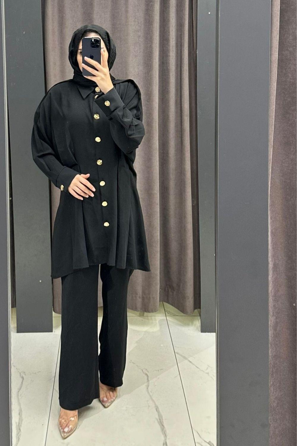 Omzu Aporettli Pantolon Takım Siyah 6390 