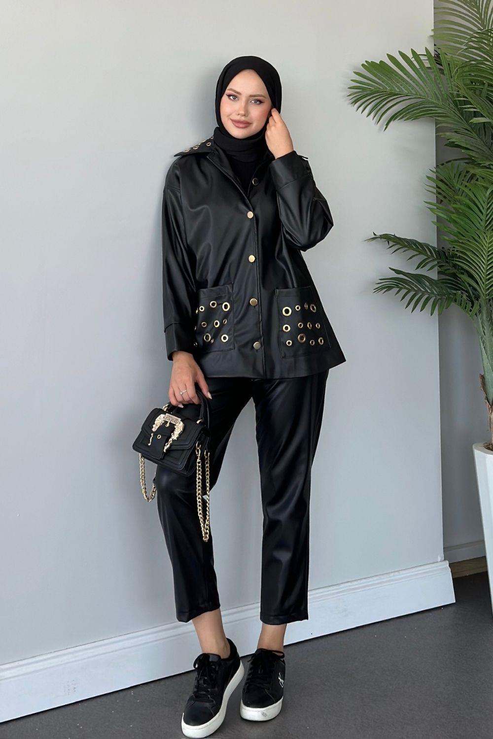 Kuş Gözlü Deri Ceket Kahverengi Siyah 7030 