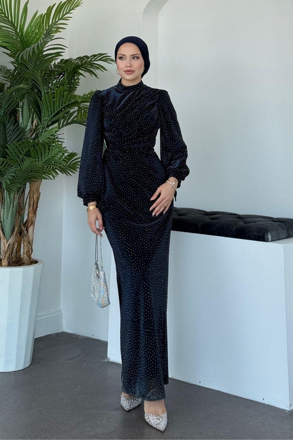 Maviş Simli Abiye Lacivert 7710 