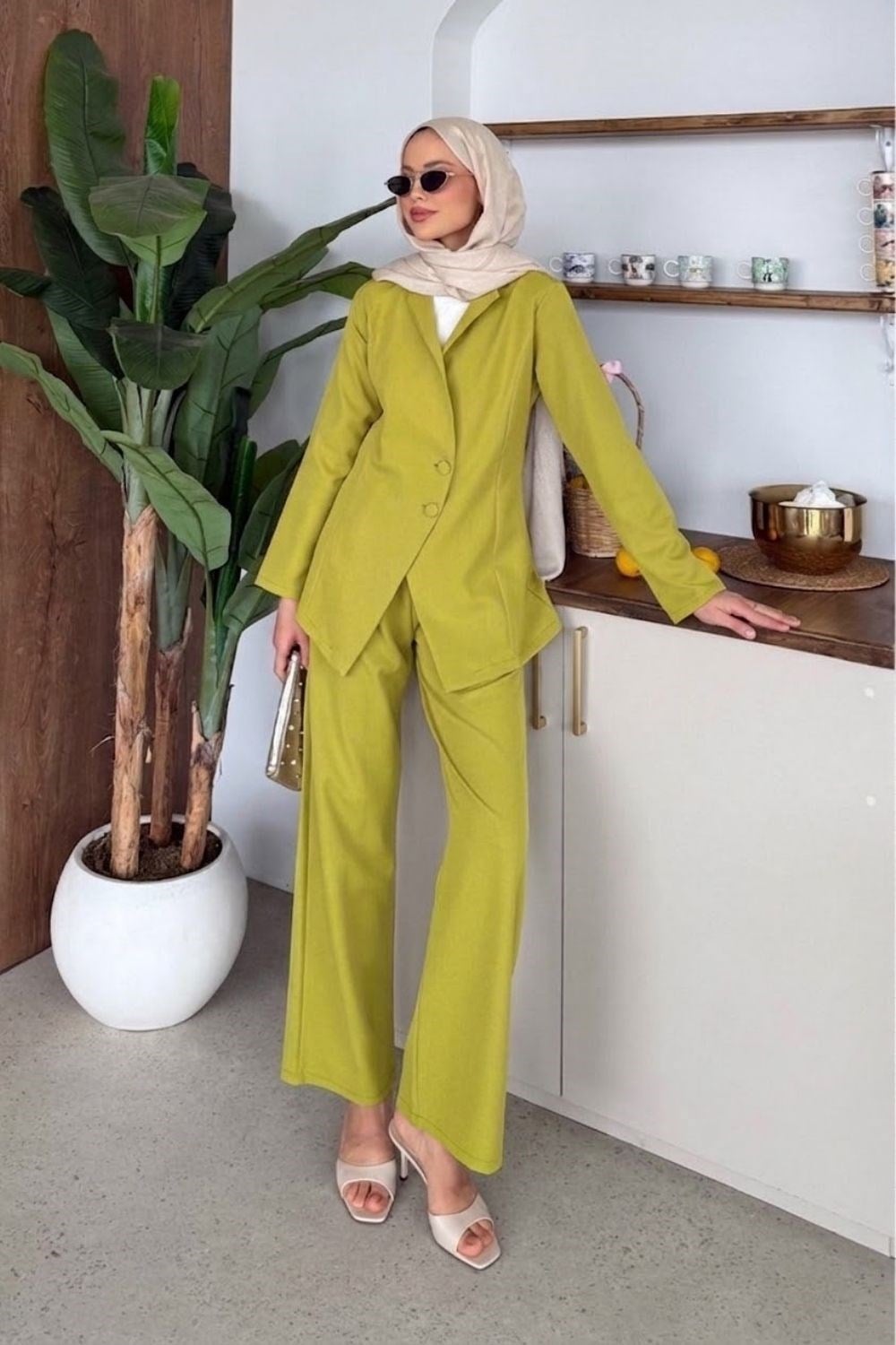 Melina Pantolonlu Takım Yağ Yeşili 80270 