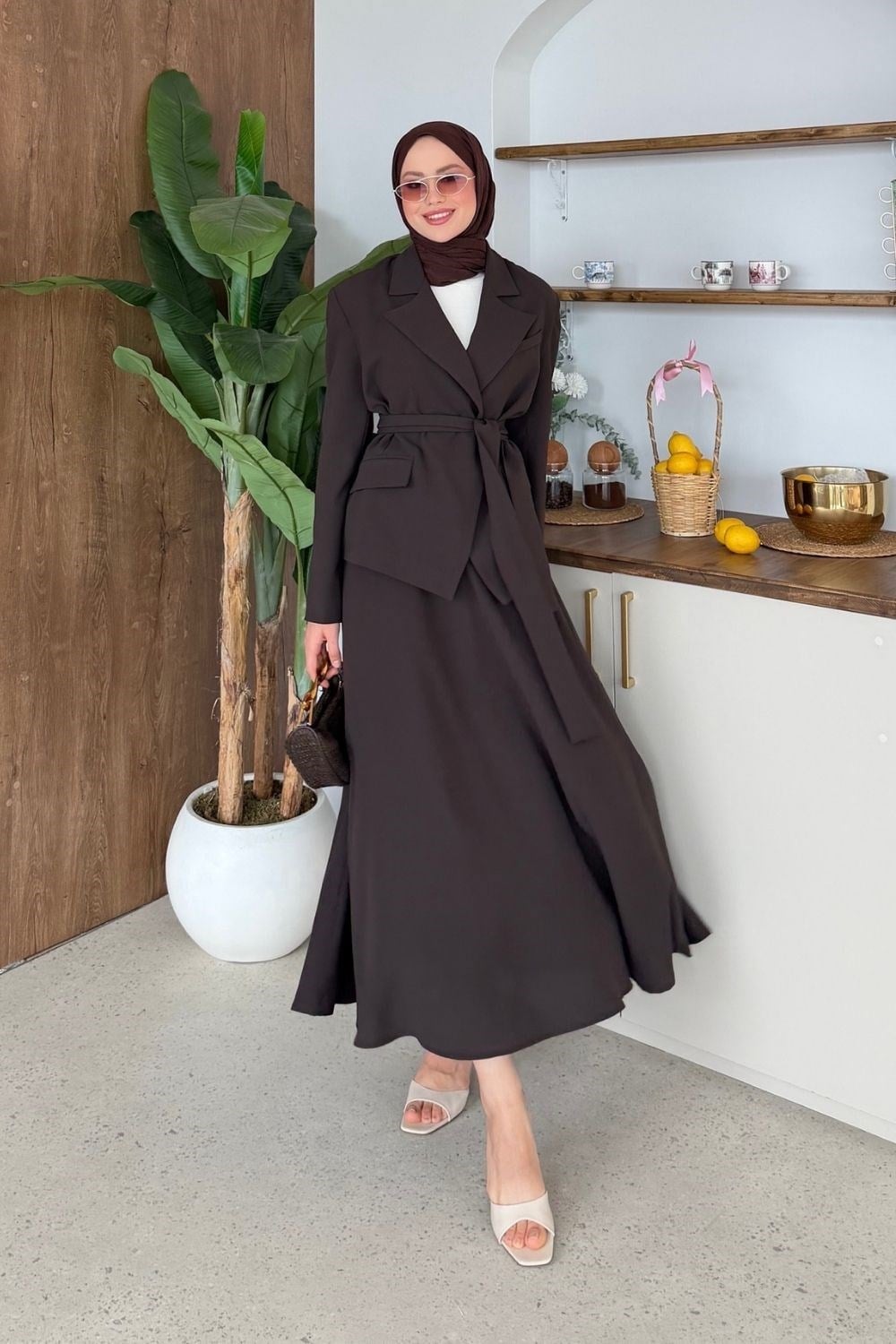 Serena Etekli Blazer Takım Kahverengi 80340 