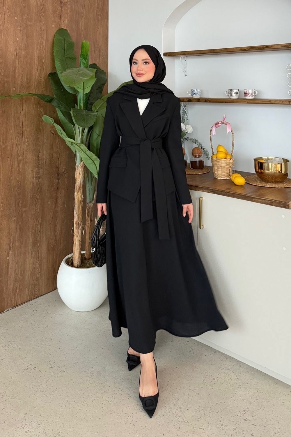 Serena Etekli Blazer Takım Siyah 80340 