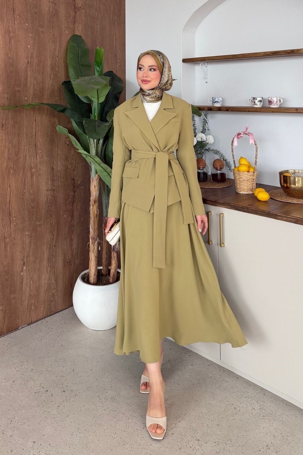 Serena Etekli Blazer Takım Yağ Yeşili 80340 