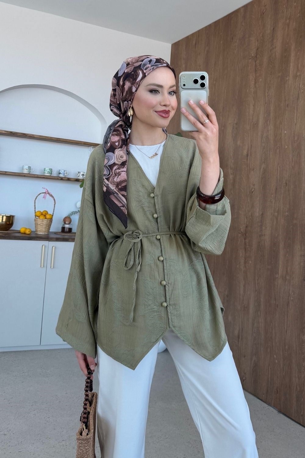 Jakarlı Gömlek Haki 8040 