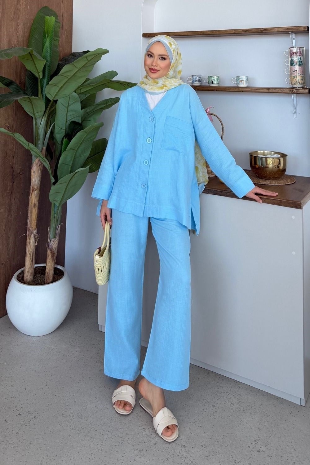 Müslin Pantolonlu Takım Mavi 8042 