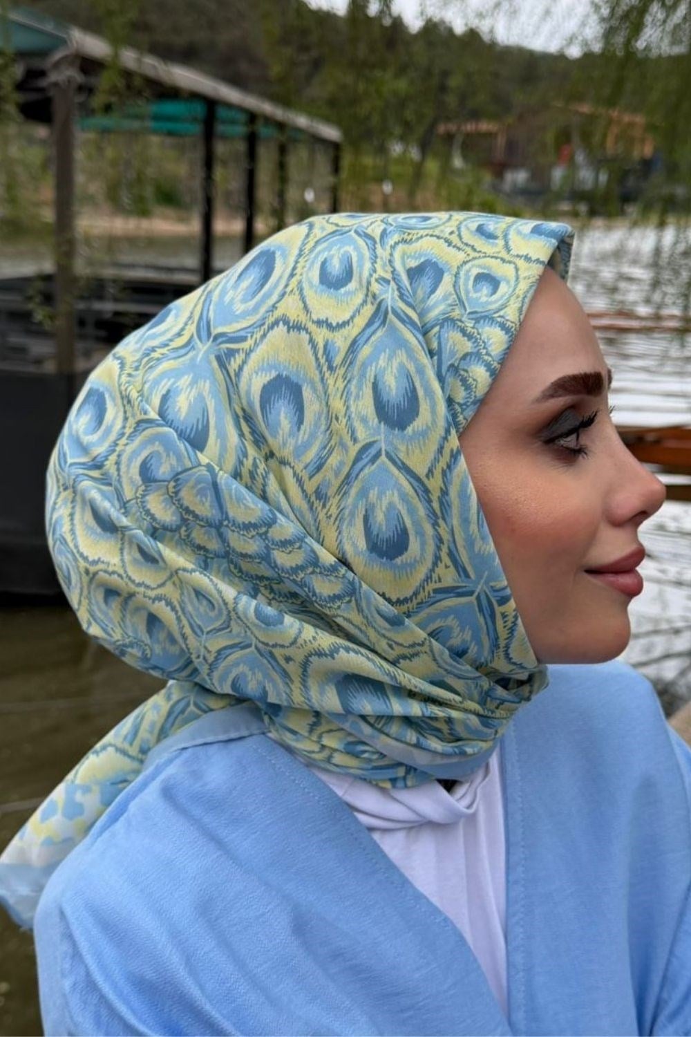 Leafora Aqua Soft Eşarp Mavi 8047 
