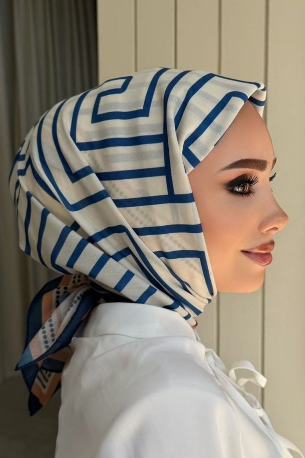 Çizgili Eşarp Lacivert 8048 