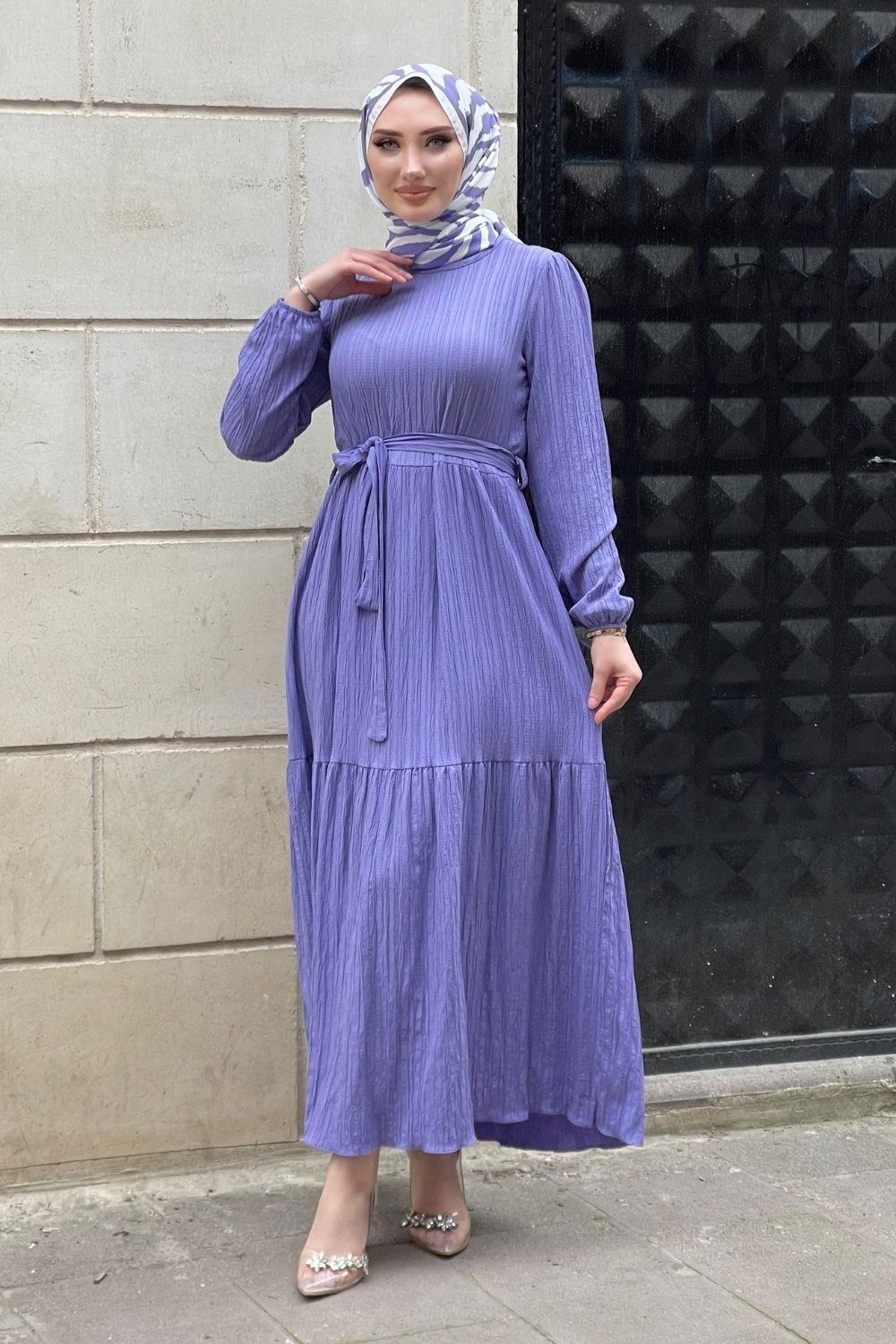 فستان ماكسي مخطط ذاتيًا أرجواني