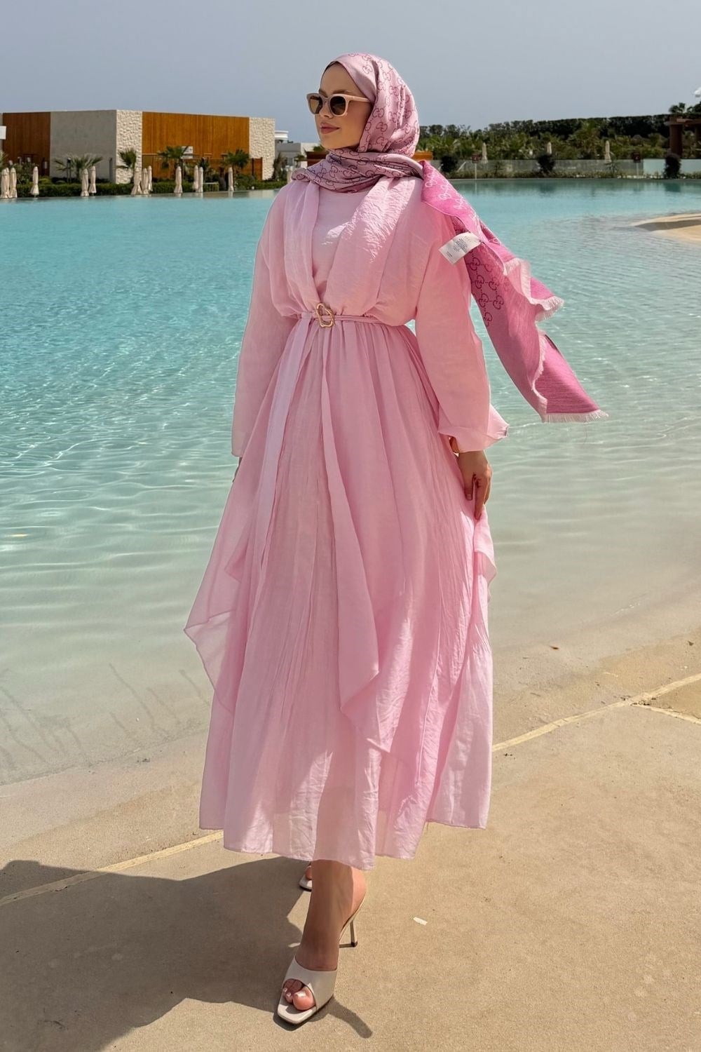 Viona Tül Detayl Elbise Pembe 8052 