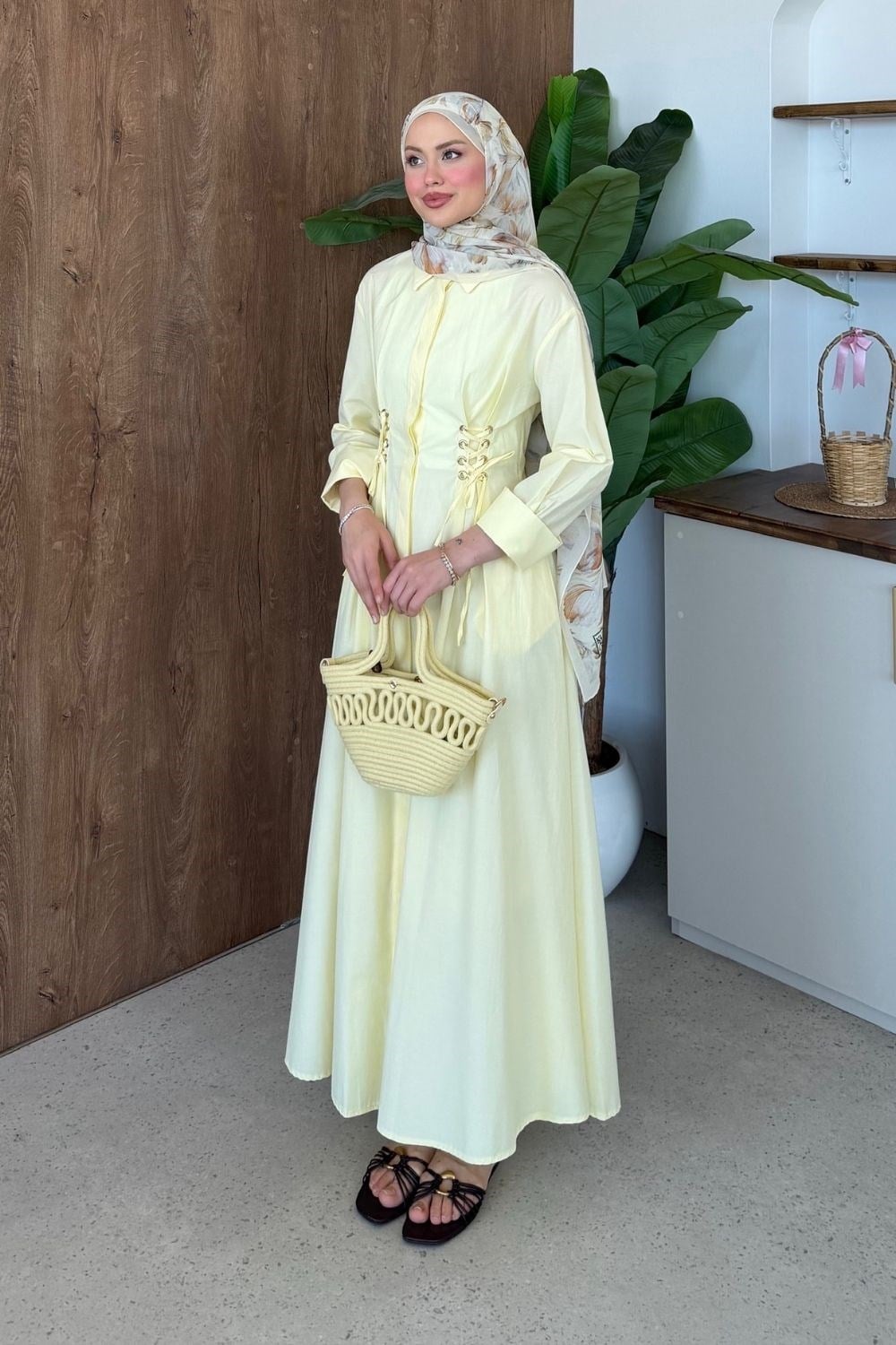 Estella Kuşgözlü Elbise Sarı 8053 