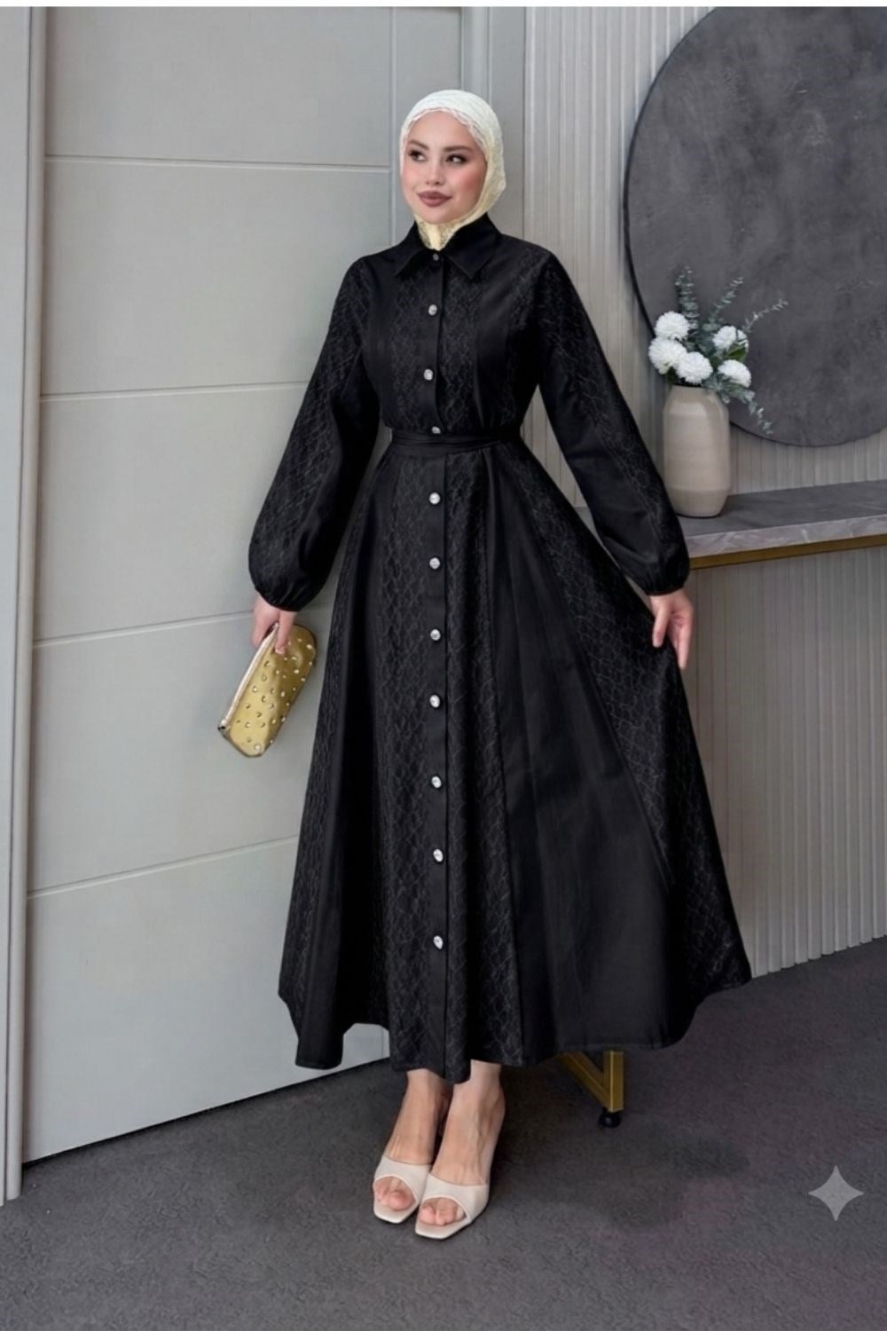 Romantik Dantel Detaylı Elbise Siyah 80650 