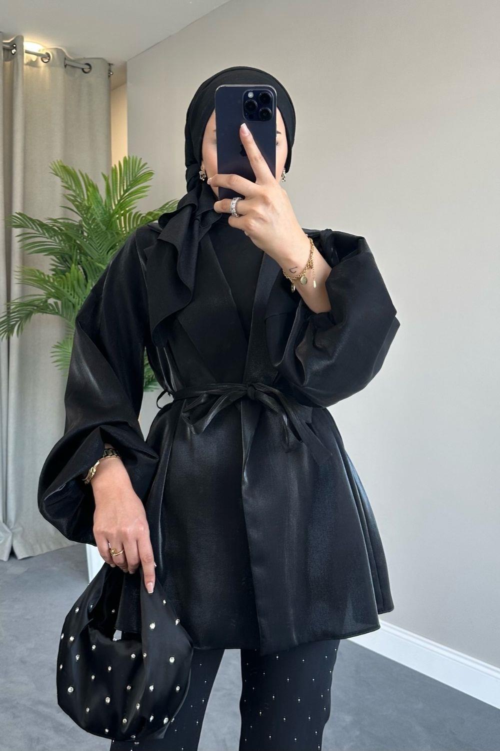 Şule Giyim | Tesettür Giyim | Balon Kol Ceket Siyah