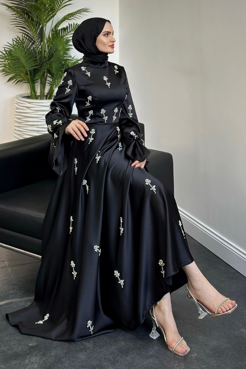 Emilia Prenses Taşlı Abiye Siyah 8290 
