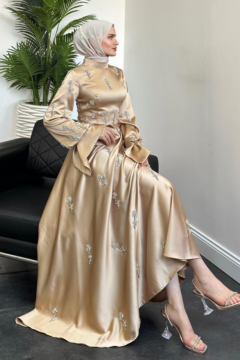 Emilia Prenses Taşlı Abiye Vizon 8290 