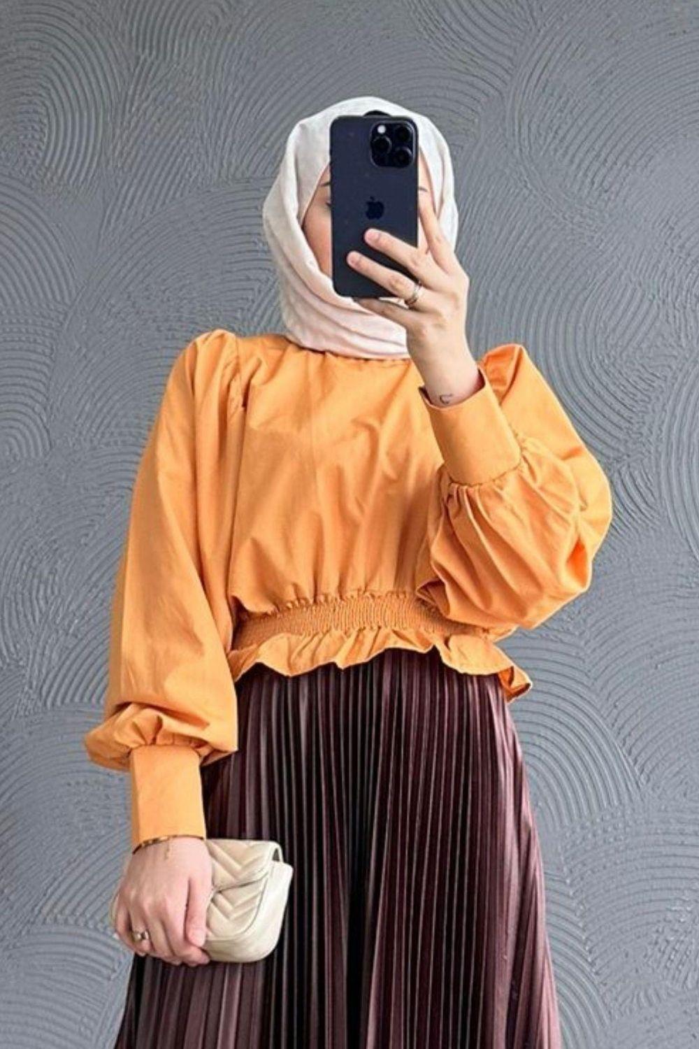 بلوزة حجاب بجزء سفلي مطاطي - سلمون