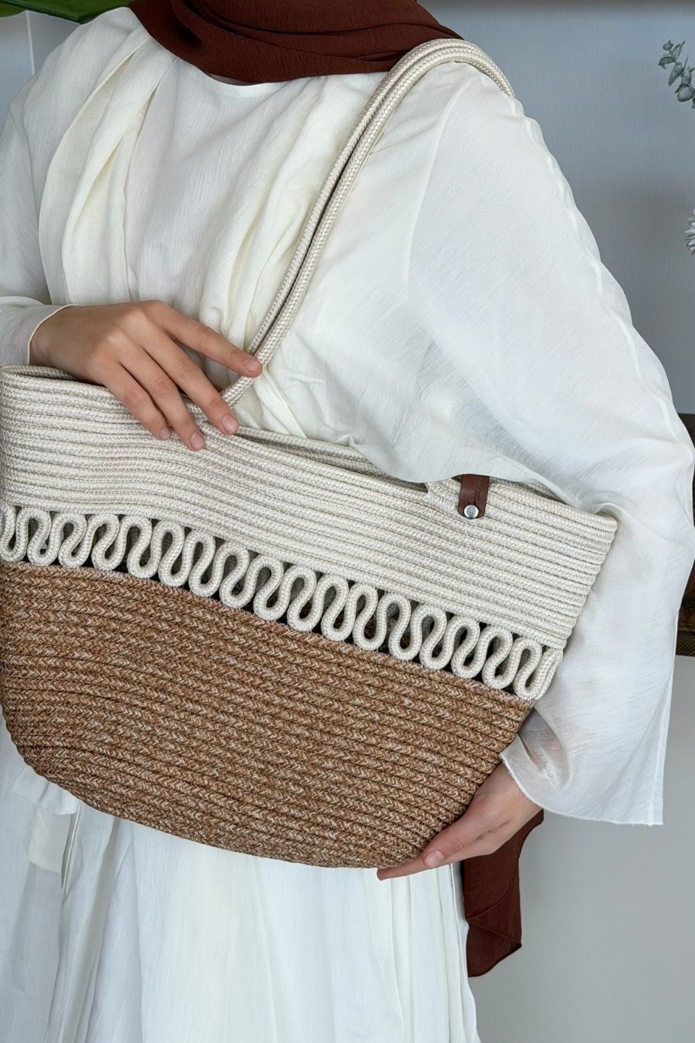 Miami Handmade Hasır Omuz Çantası Bej 8321 
