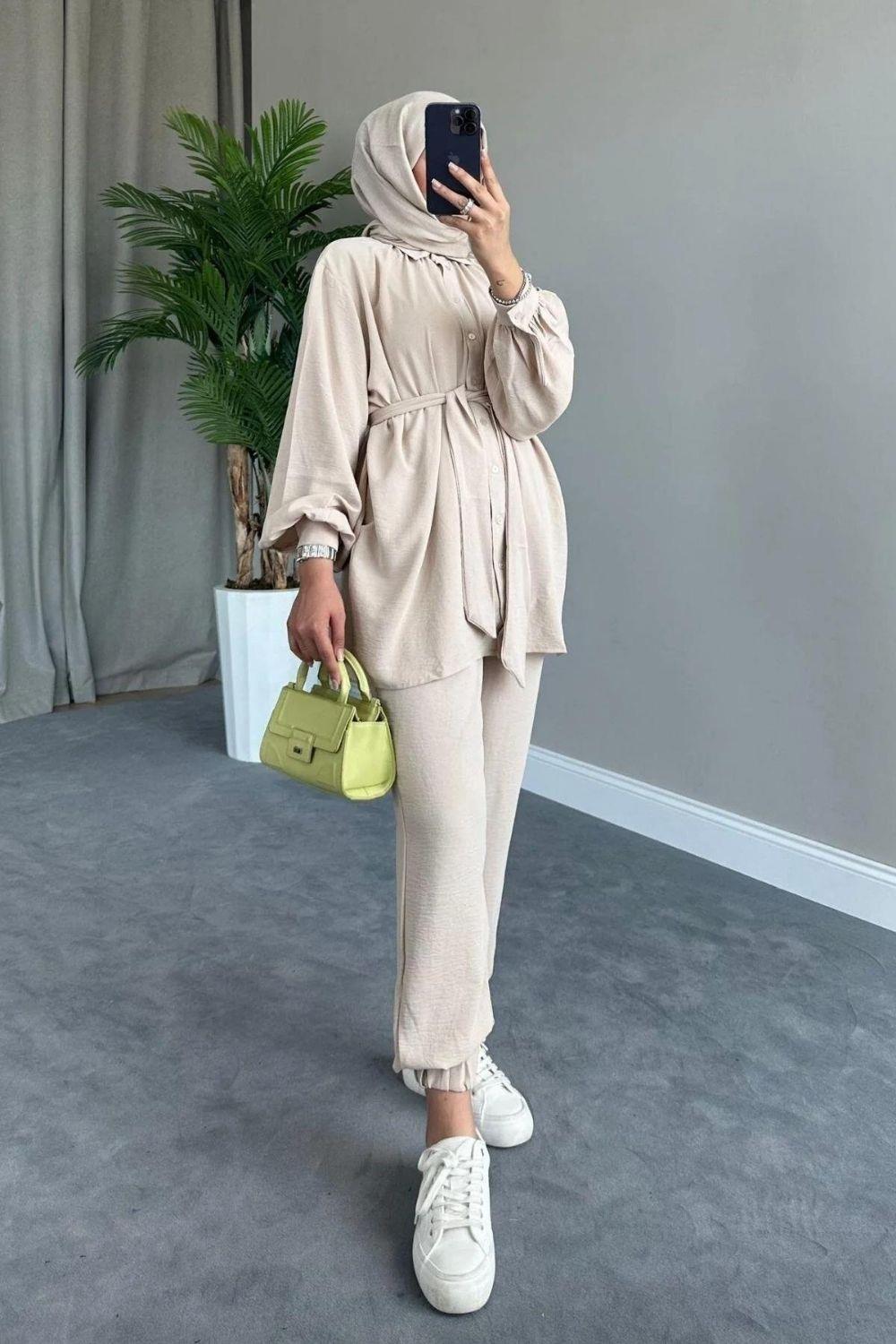 Perla Airobin Kemerli Takım Bej 8373 