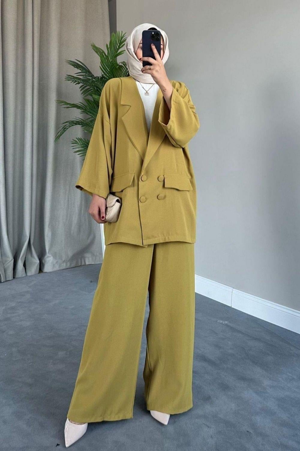 Stil Ceketli Takım Yağ Yeşili 8377 
