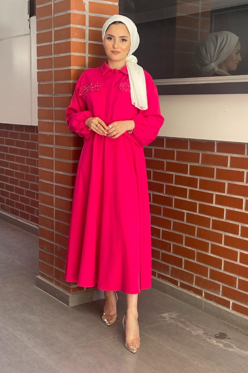 Cebi Taşlı Etekli Takım Pembe 8629 