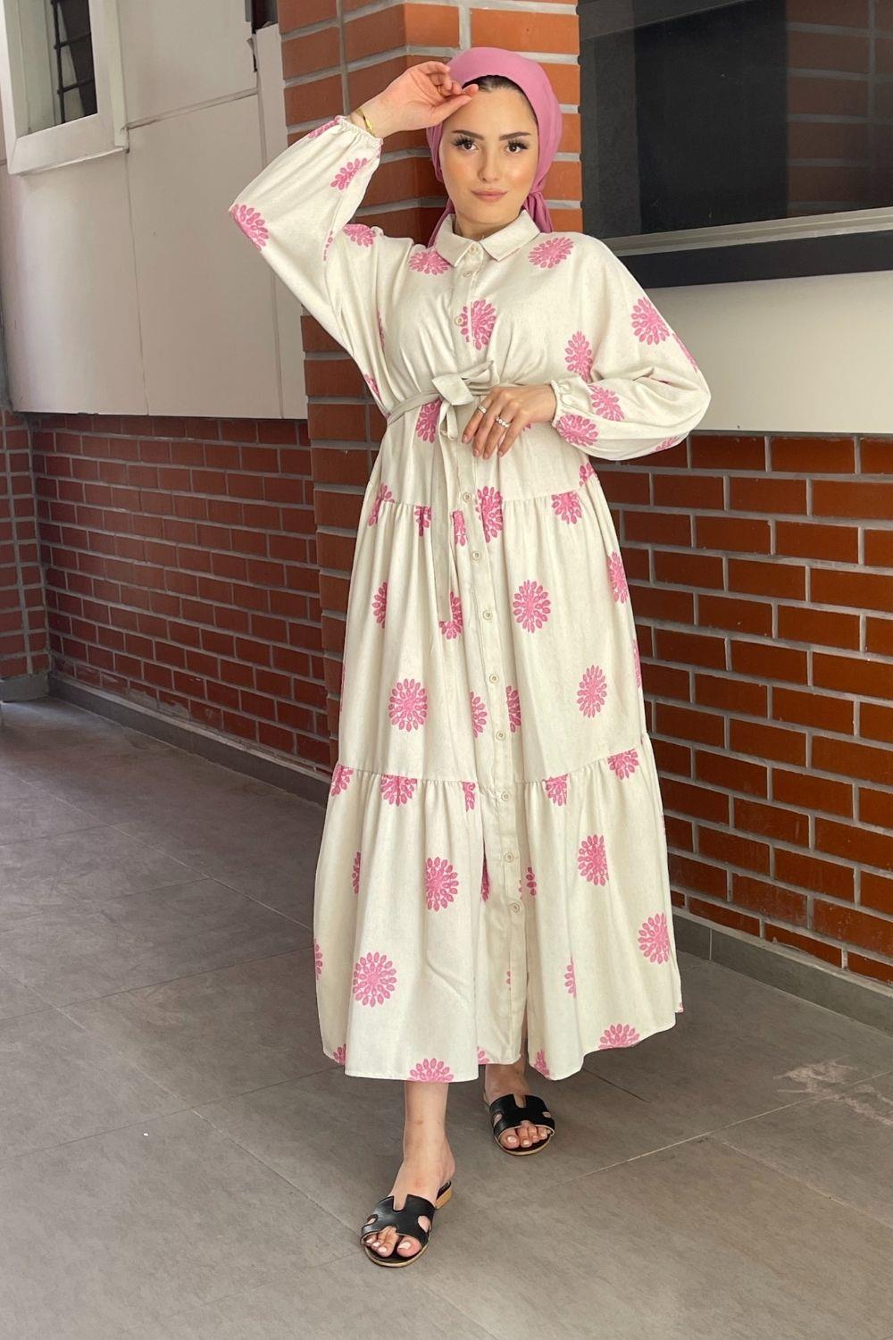 فستان كتان زهري