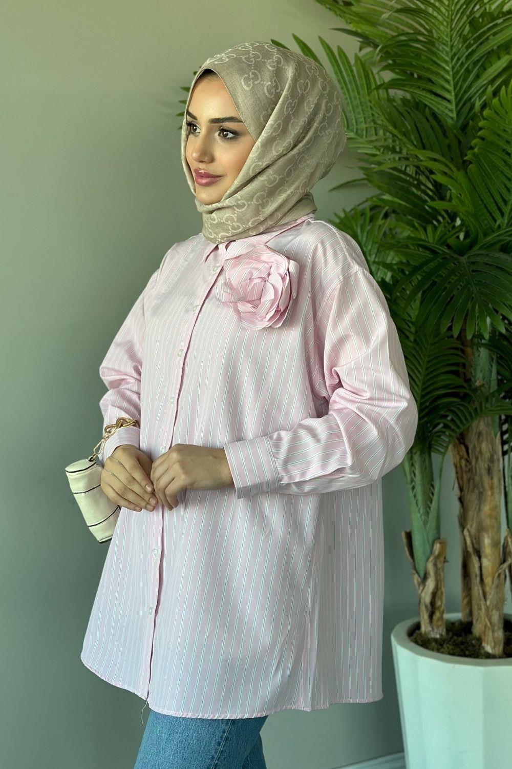 Gül Detaylı Gömlek Pembe 86780 