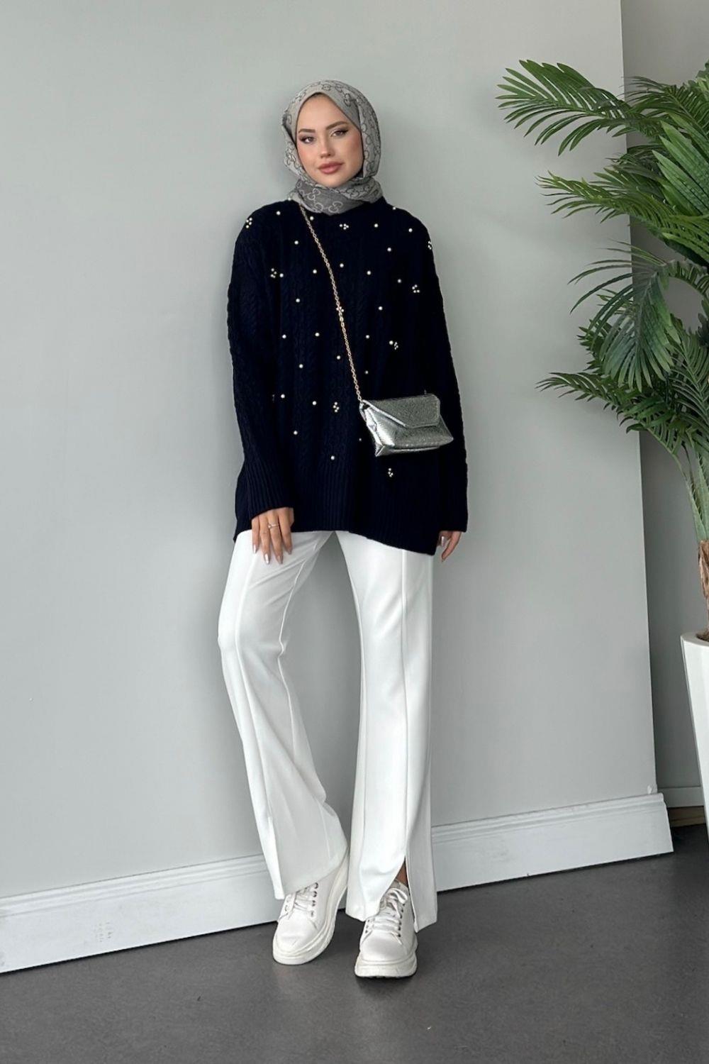 İncili Triko Kazak Lacivert 8773 