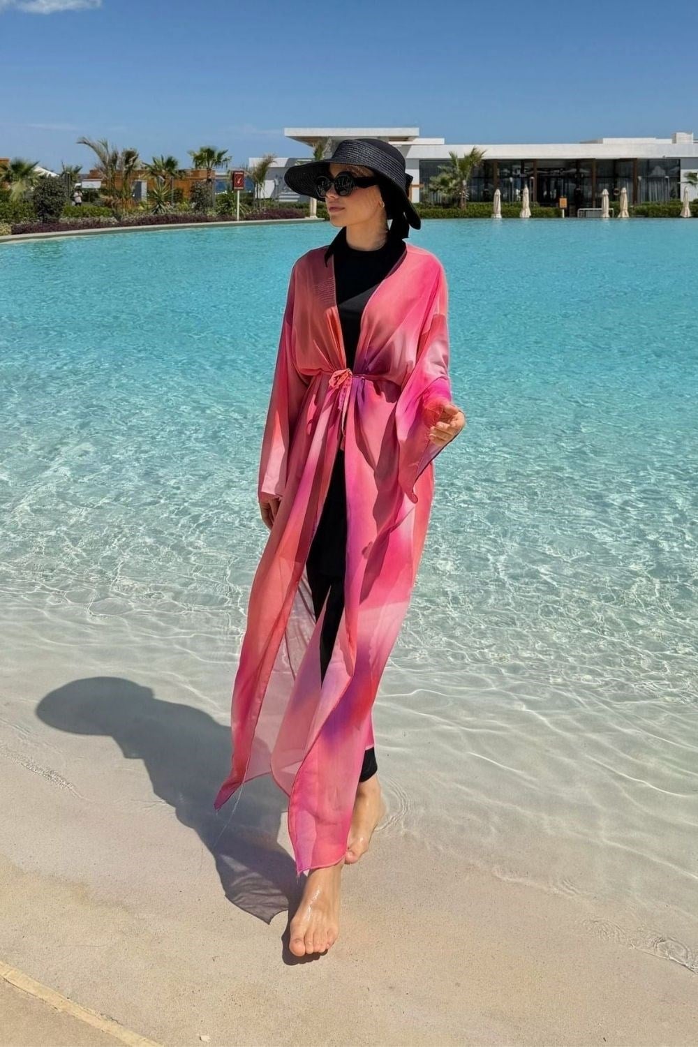 Desenli Uzun Pareo Pembe 90157 