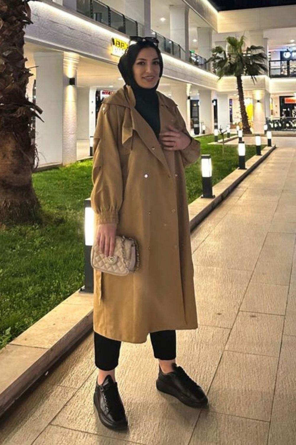 Çıtçıtlı Trençkot Camel 9091 