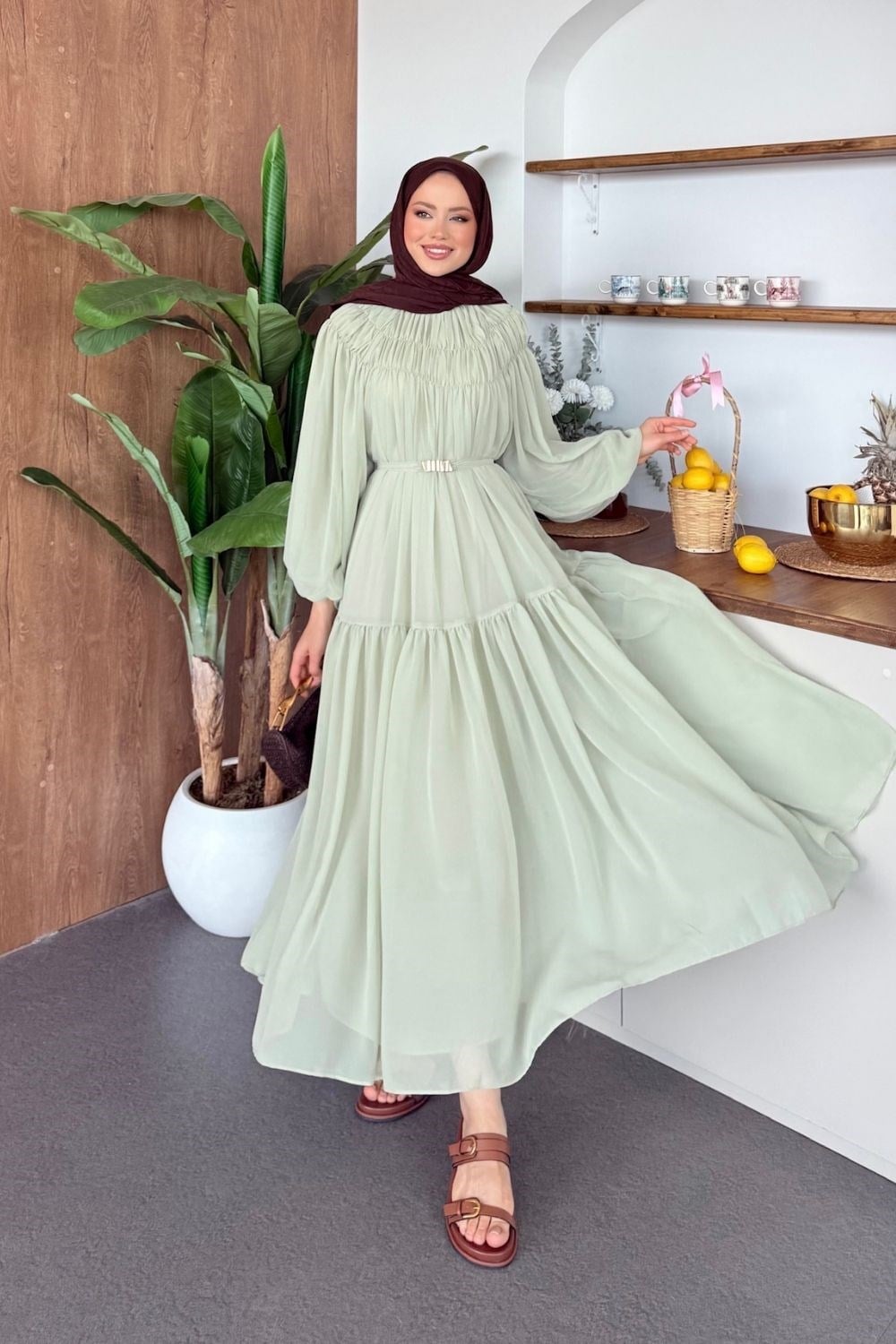 Nilüfer Şifon Elbise Mint 91080 