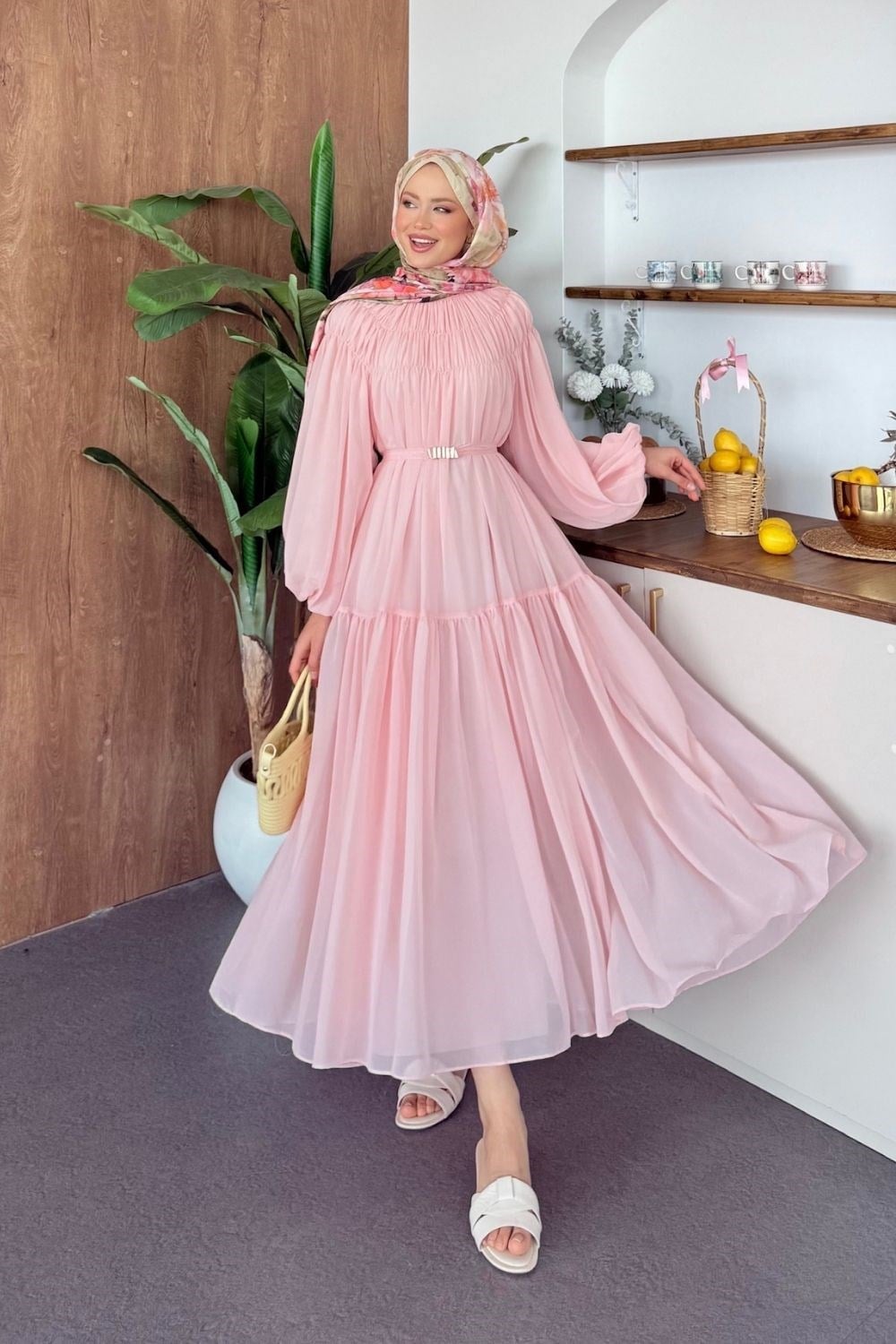 Nilüfer Şifon Elbise Pudra 91080 