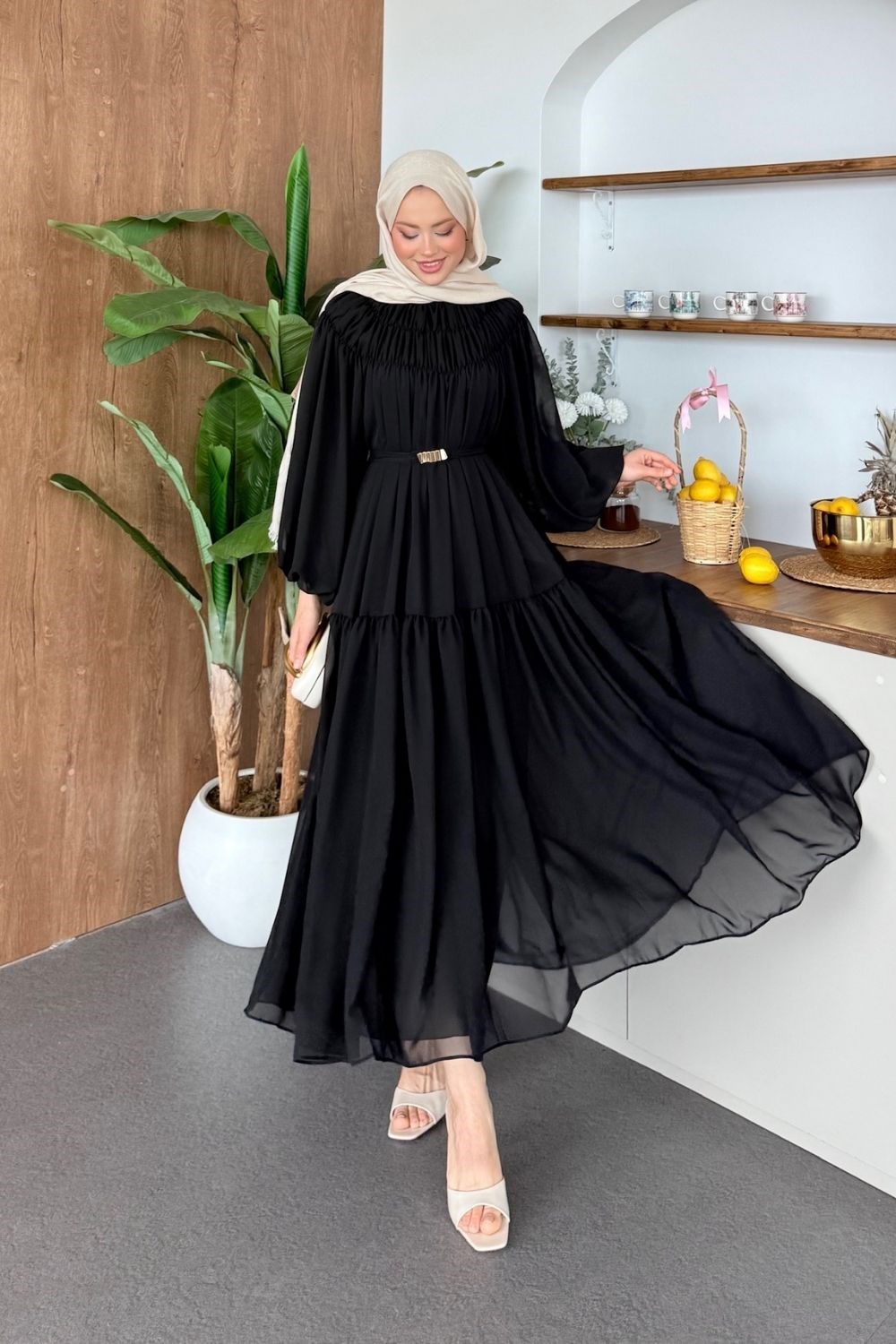 Nilüfer Şifon Elbise Siyah 91080 